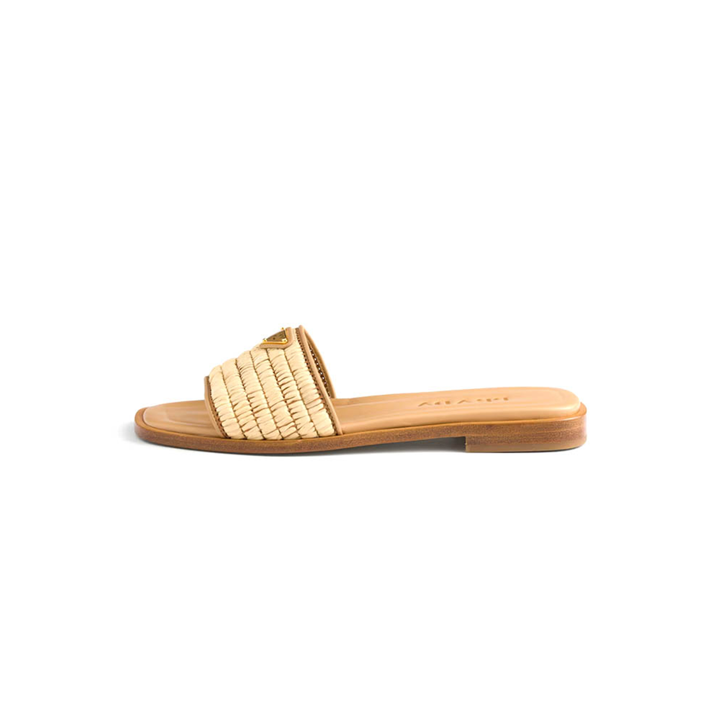 Pra*a leather slides with crochet details 1xx758